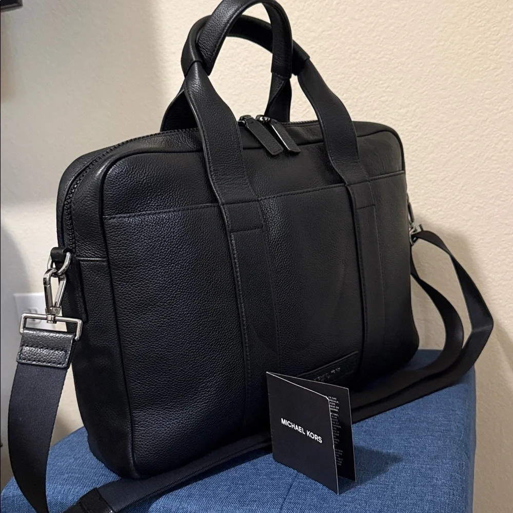 Michael Kors Men’s Cooper Large Leather Briefcase - Black - Picture 2 of 14